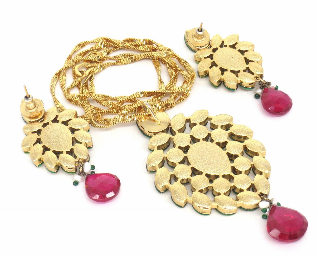 Jewelshingar Jewellery Gold Plated Diamond Colour Multi Polki Kundan Pendant Set For Women ( 60075DCP )