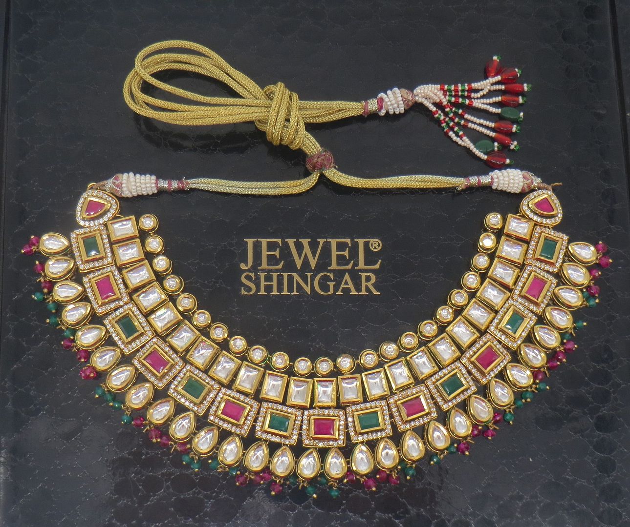 Jewelshingar Jewellery Gold Plated Diamond Colour Multi Polki Kundan Necklace For Women ( 60169ACN )