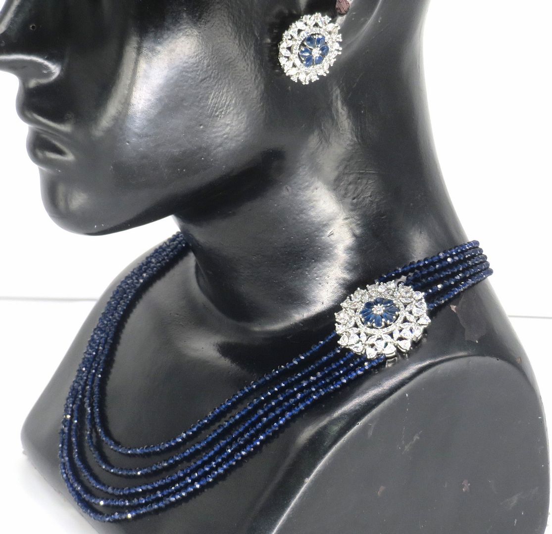 Jewelshingar Jewellery Gold Plated Diamond Colour Blue American Diamond Necklace For Women ( 60212NAD )
