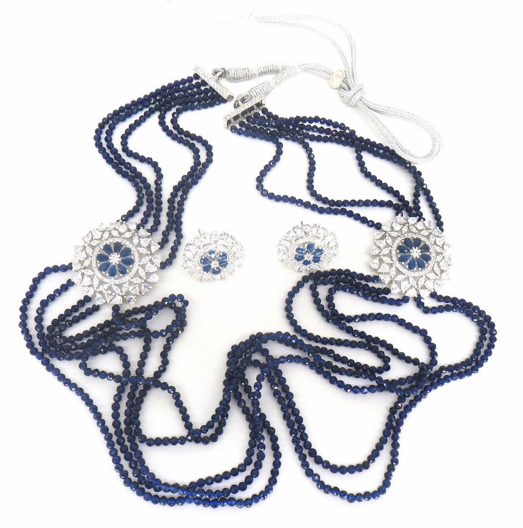Jewelshingar Jewellery Gold Plated Diamond Colour Blue American Diamond Necklace For Women ( 60212NAD )