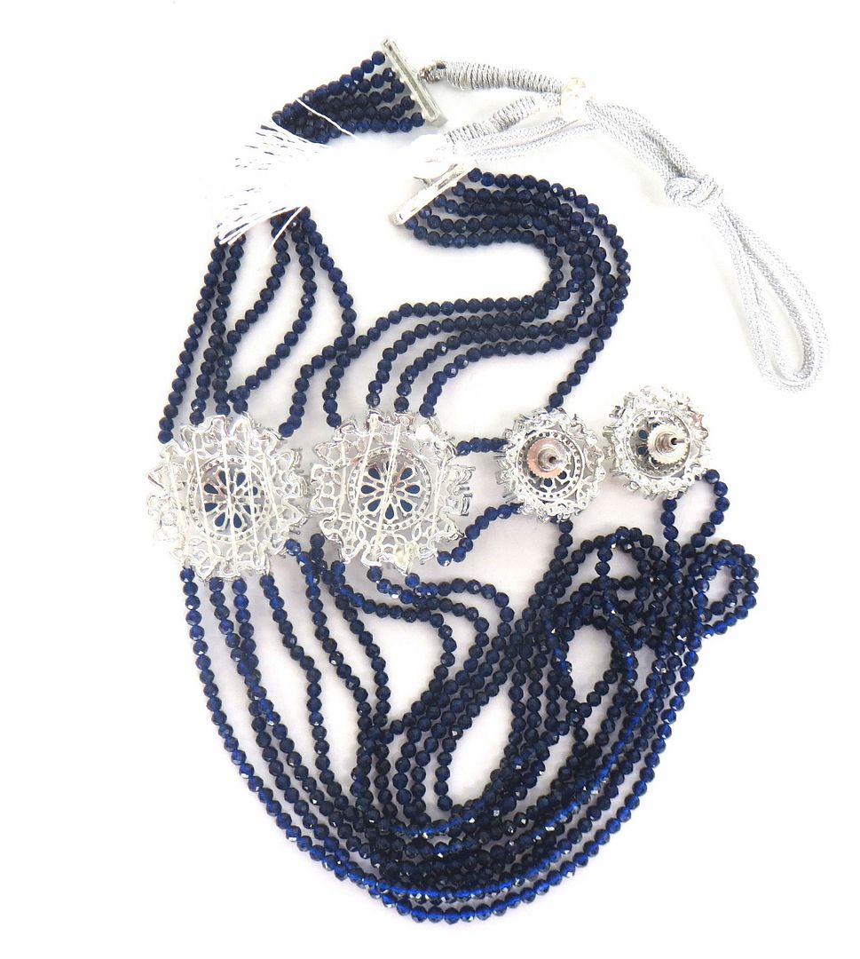 Jewelshingar Jewellery Gold Plated Diamond Colour Blue American Diamond Necklace For Women ( 60212NAD )