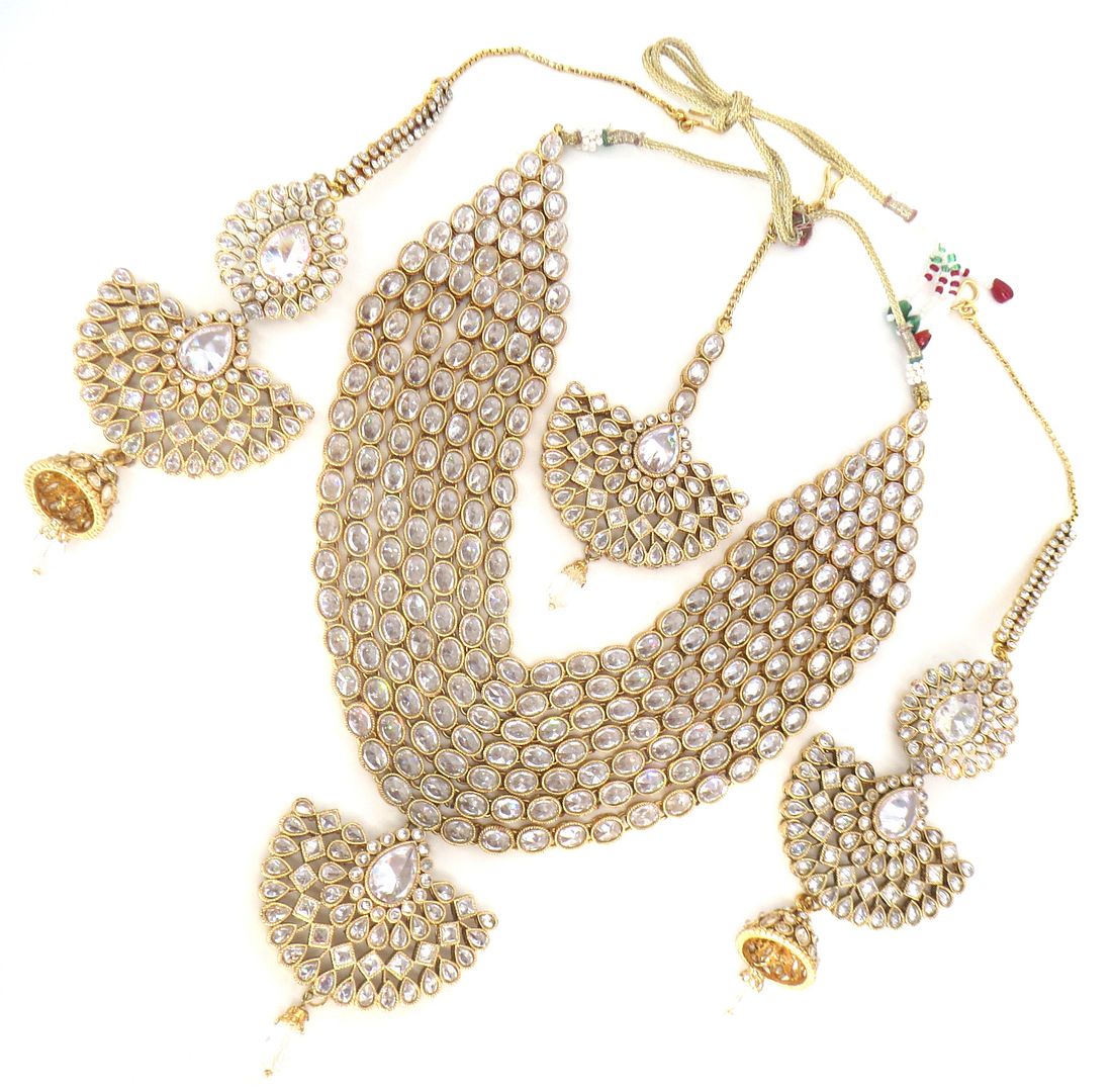 Jewelshingar Jewellery Gold Plated Diamond Colour Clear Polki Kundan Necklace For Women ( 60248NEM )