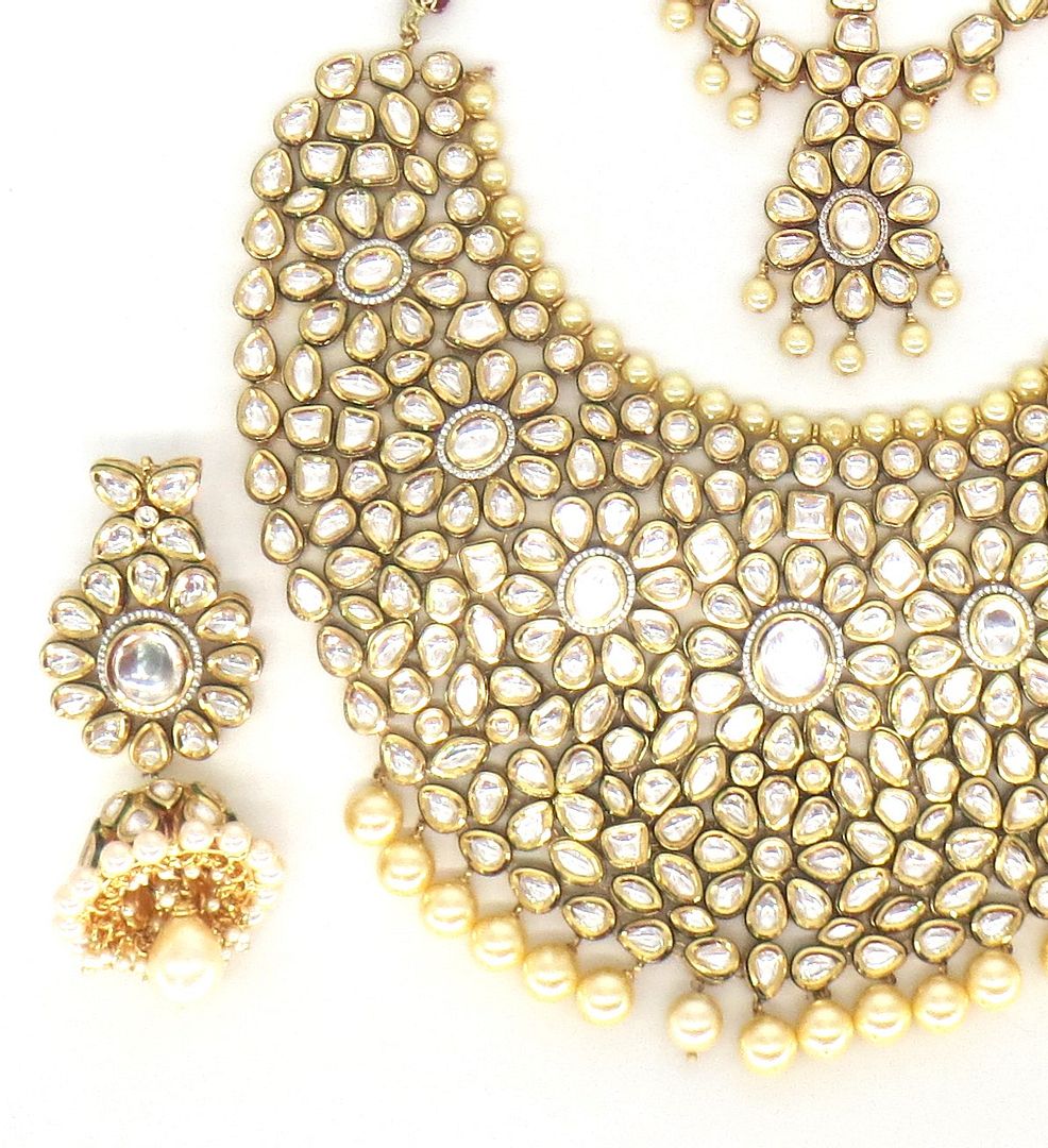 Jewelshingar Jewellery Gold Plated Diamond Colour Clear Polki Kundan Necklace For Women ( 60265NEM )