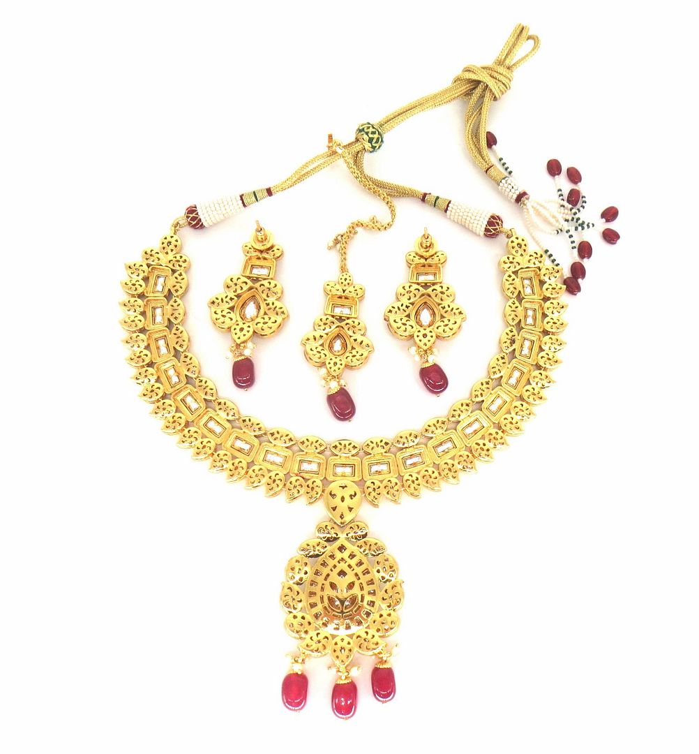 Jewelshingar Jewellery Fine Antique Polki Kundan Gold Plated Pink Colour Necklace For Women ( 60292ACS )