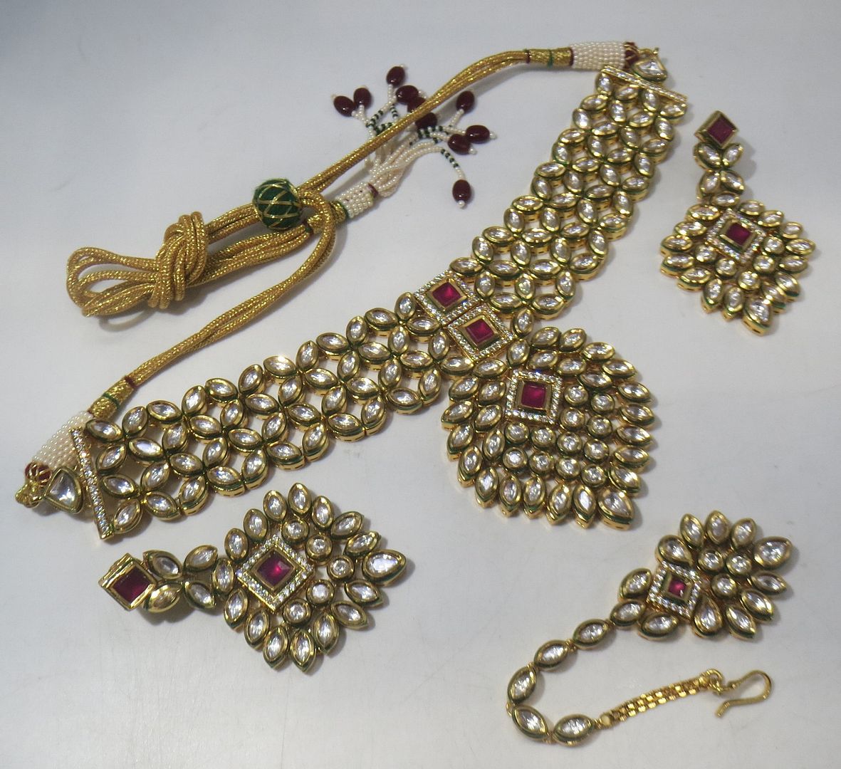 Jewelshingar Jewellery Fine Antique Polki Kundan Gold Plated Red Colour Necklace For Women ( 60557ACS )