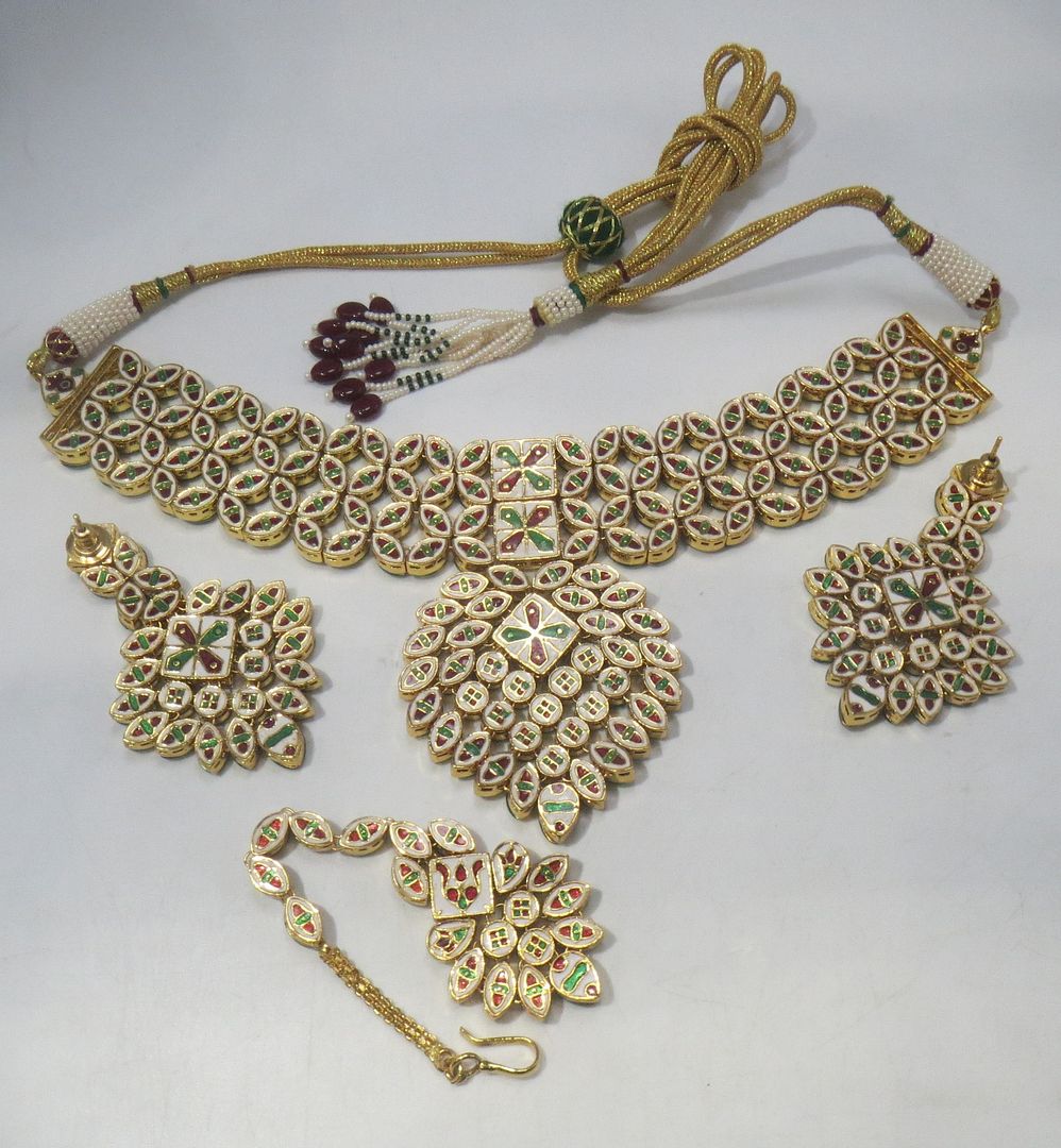 Jewelshingar Jewellery Fine Antique Polki Kundan Gold Plated Red Colour Necklace For Women ( 60557ACS )