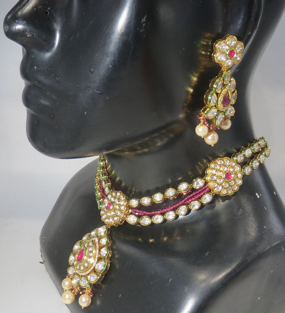 Jewelshingar Jewellery Fine Antique Polki Kundan Gold Plated Red Colour Necklace For Women ( 60563ACS )