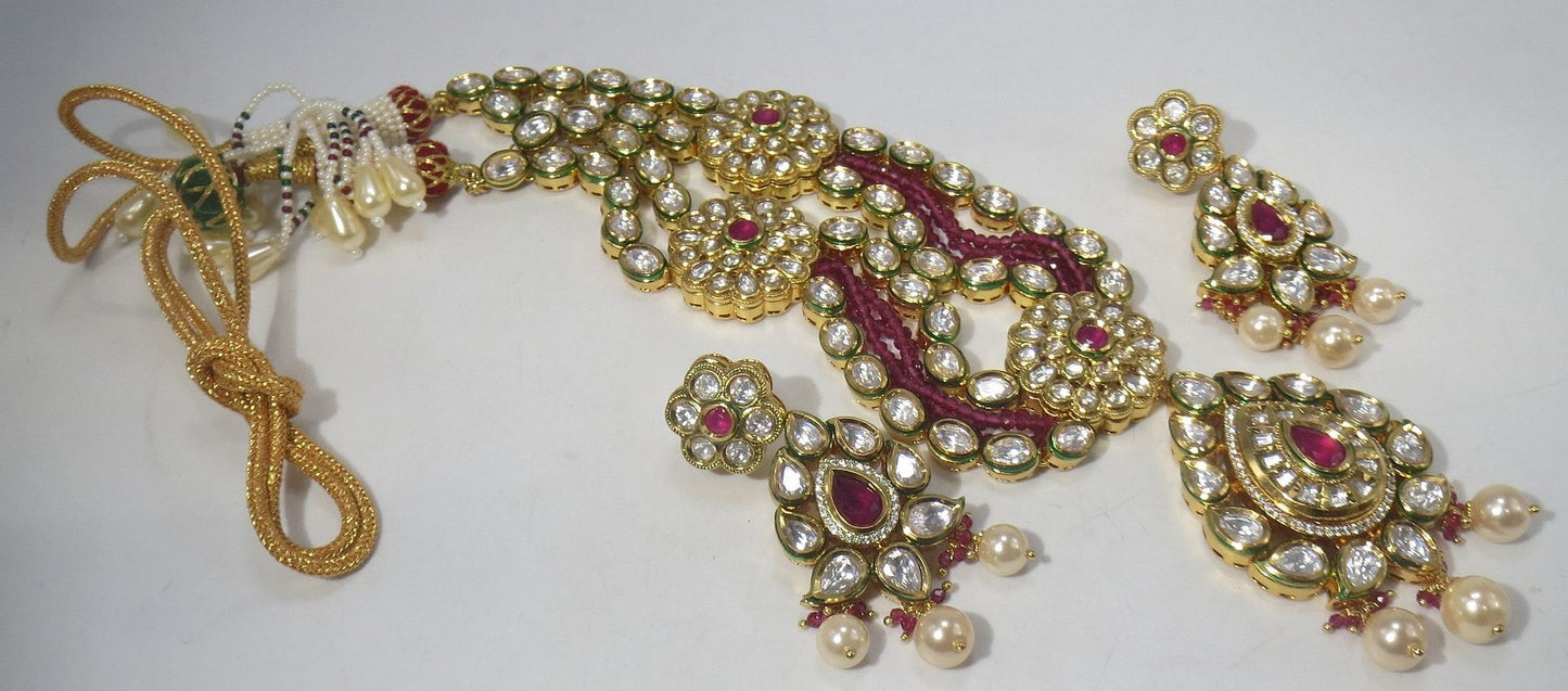 Jewelshingar Jewellery Fine Antique Polki Kundan Gold Plated Red Colour Necklace For Women ( 60563ACS )