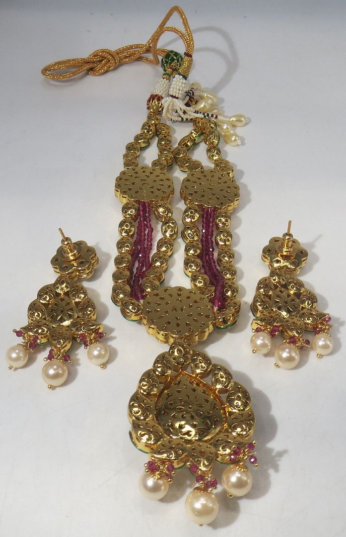 Jewelshingar Jewellery Fine Antique Polki Kundan Gold Plated Red Colour Necklace For Women ( 60563ACS )
