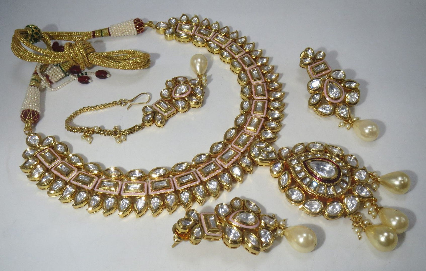 Jewelshingar Jewellery Fine Antique Polki Kundan Gold Plated Pink Colour Necklace For Women ( 60567ACS )