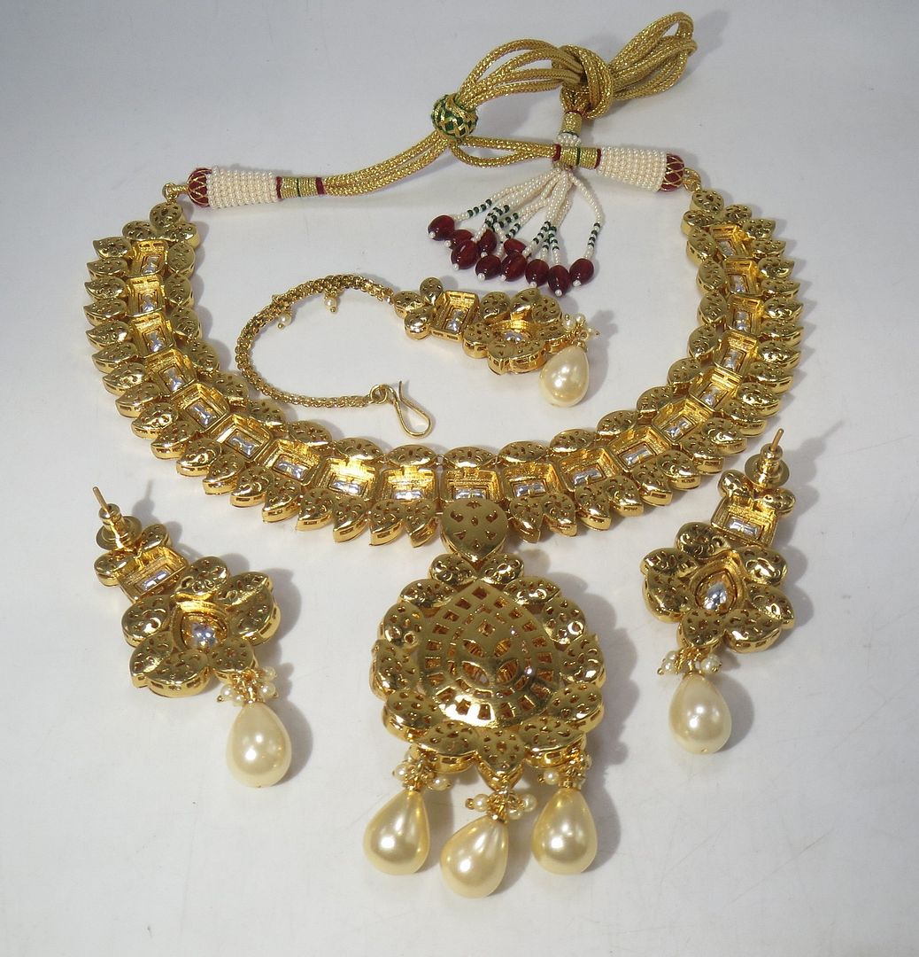 Jewelshingar Jewellery Fine Antique Polki Kundan Gold Plated Pink Colour Necklace For Women ( 60567ACS )