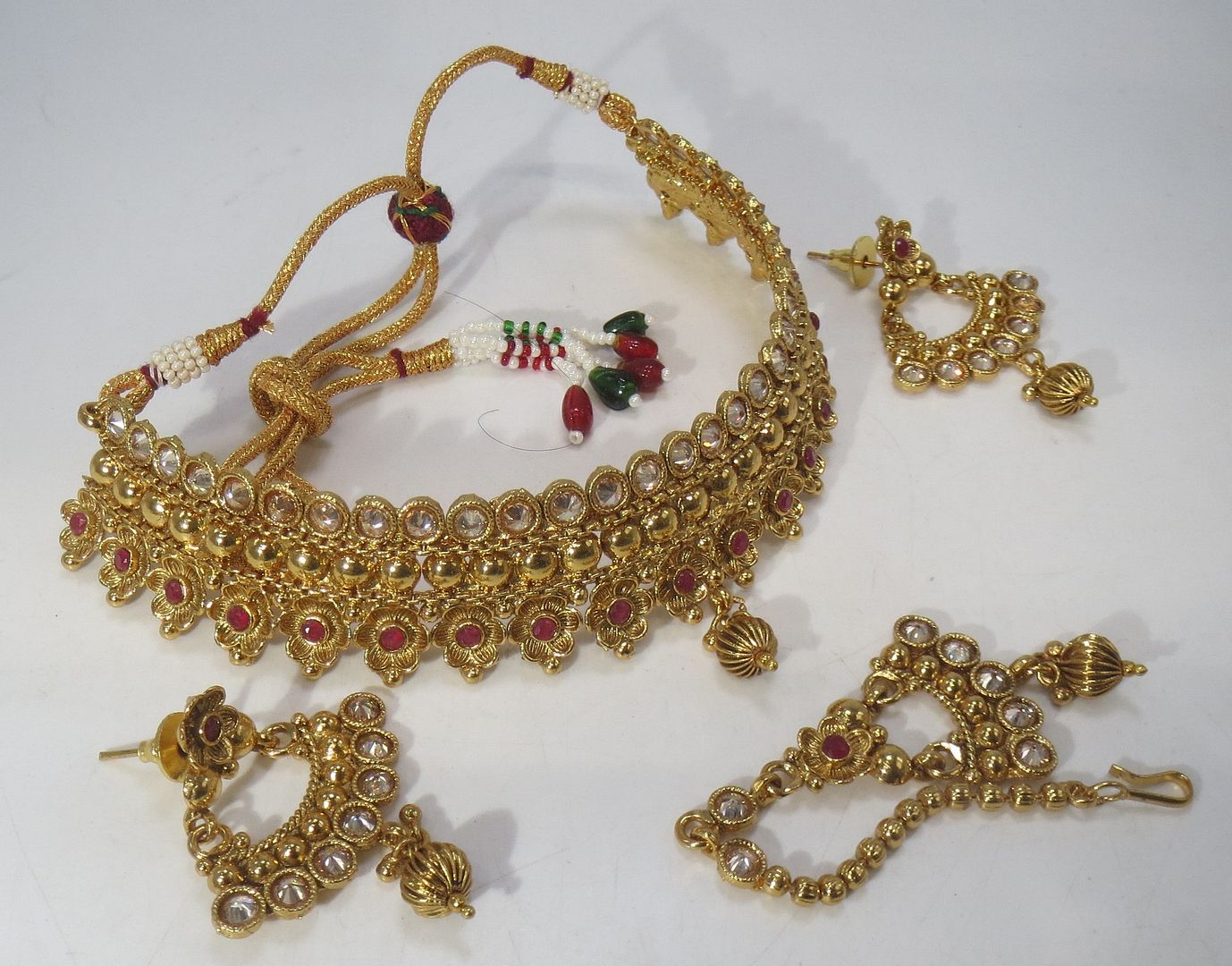 Jewelshingar Jewellery Fine Antique Polki Kundan Antique Plated Red Colour Necklace For Women ( 60609AST )
