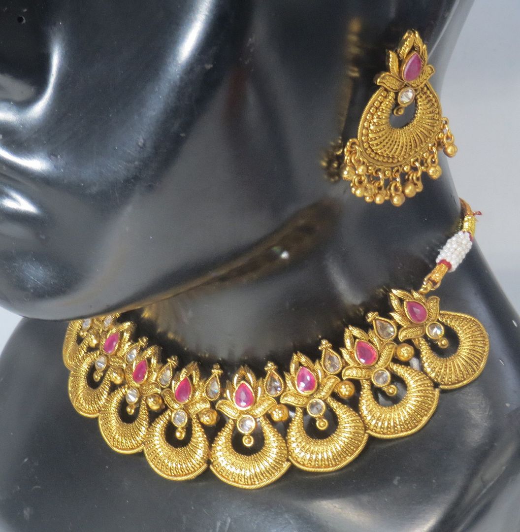 Jewelshingar Jewellery Fine Antique Polki Kundan Antique Plated Red Colour Necklace For Women ( 60613AST )