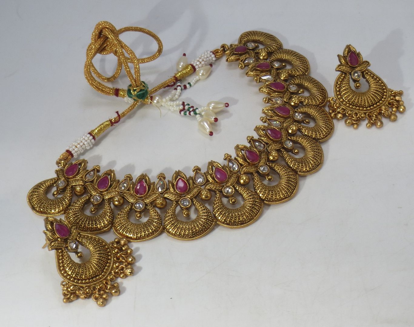 Jewelshingar Jewellery Fine Antique Polki Kundan Antique Plated Red Colour Necklace For Women ( 60613AST )