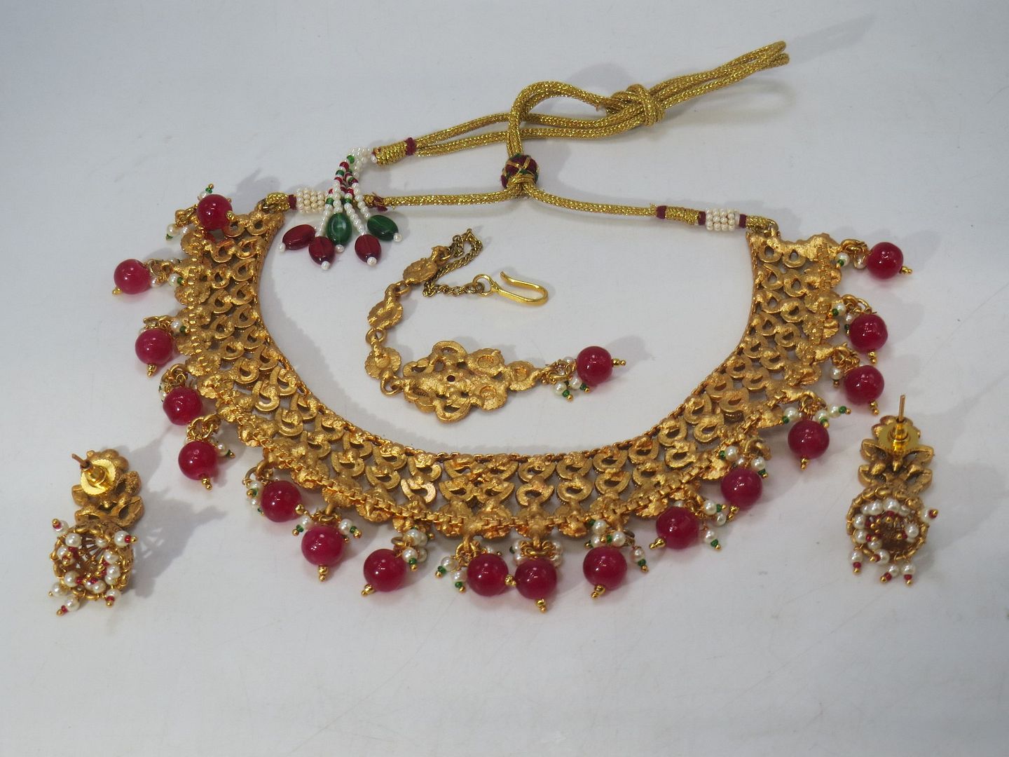 Jewelshingar Jewellery Fine Antique Polki Kundan Antique Plated Red Colour Necklace For Women ( 60626AST )