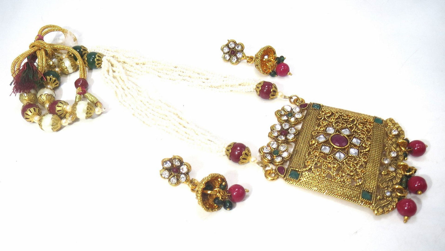 Jewelshingar Jewellery Fine Antique Polki Kundan Antique Plated Multi Colour Colour Necklace For Women ( 60671ASP )