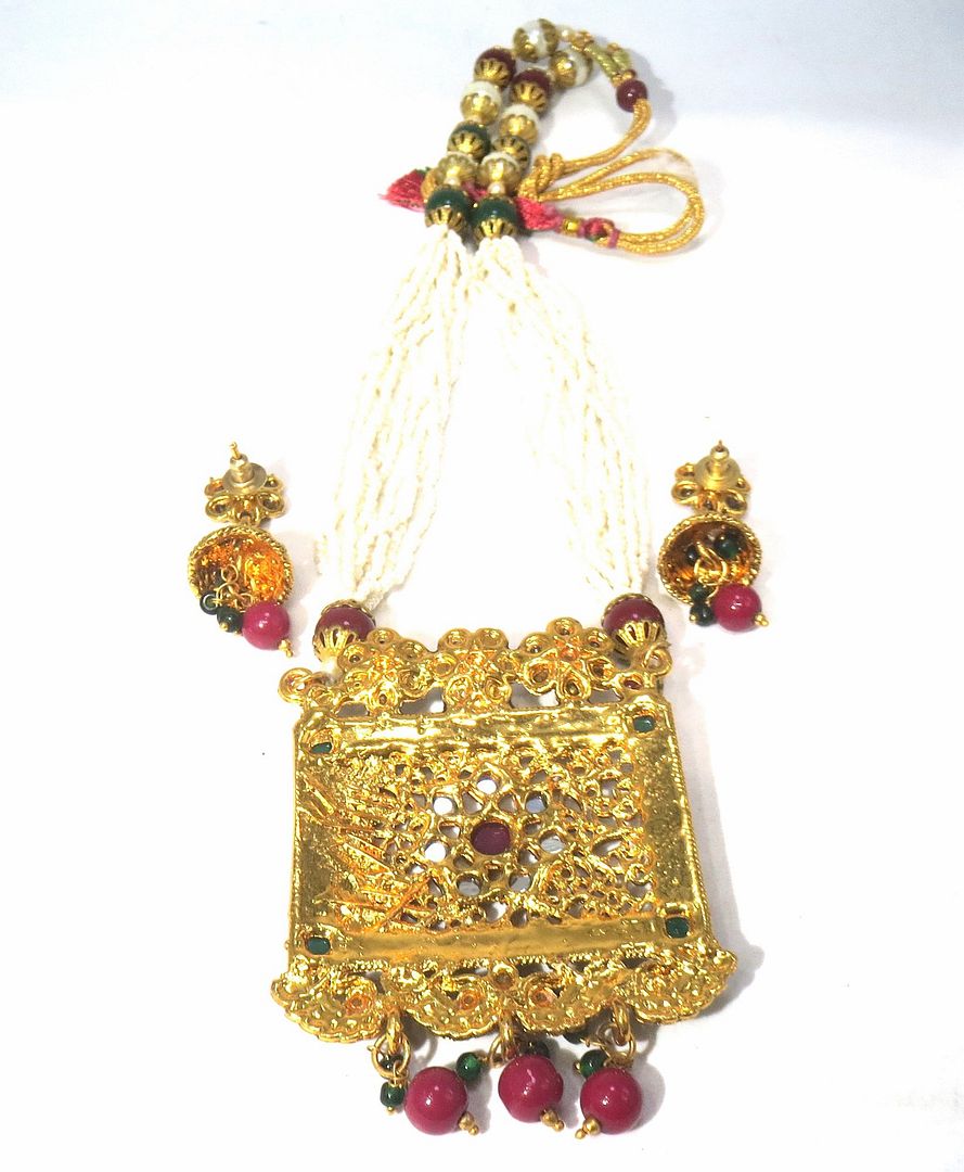 Jewelshingar Jewellery Fine Antique Polki Kundan Antique Plated Multi Colour Colour Necklace For Women ( 60671ASP )