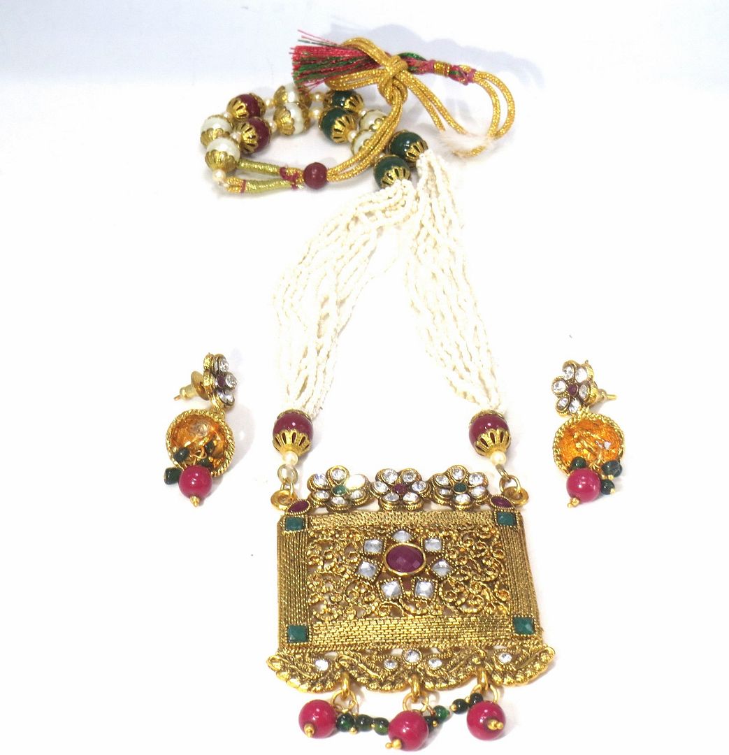 Jewelshingar Jewellery Fine Antique Polki Kundan Antique Plated Multi Colour Colour Necklace For Women ( 60671ASP )
