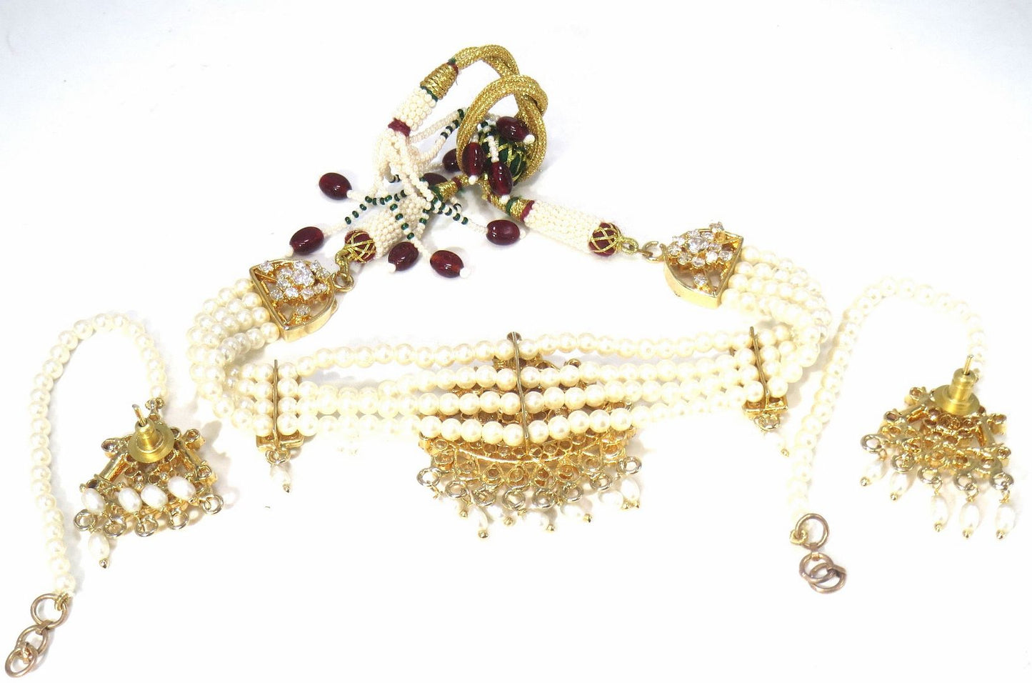 Jewelshingar Jewellery Fine Antique Polki Kundan Gold Plated Clear Colour Necklace For Women ( 60675ASP )