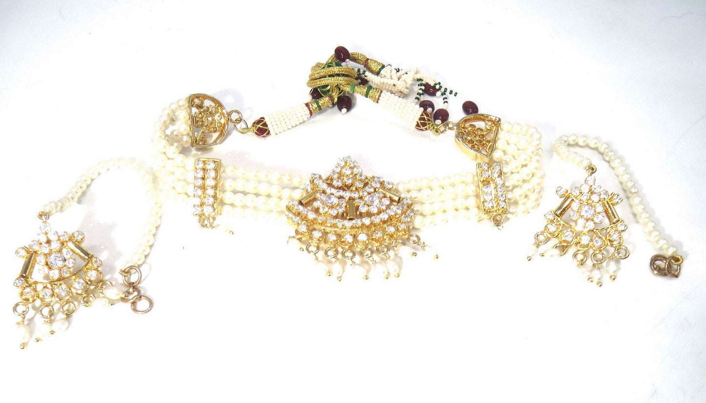 Jewelshingar Jewellery Fine Antique Polki Kundan Gold Plated Clear Colour Necklace For Women ( 60675ASP )