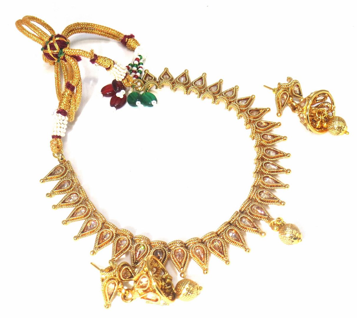 Jewelshingar Jewellery Fine Antique Polki Kundan Gold Plated Brown Colour Necklace For Women ( 60685AST )