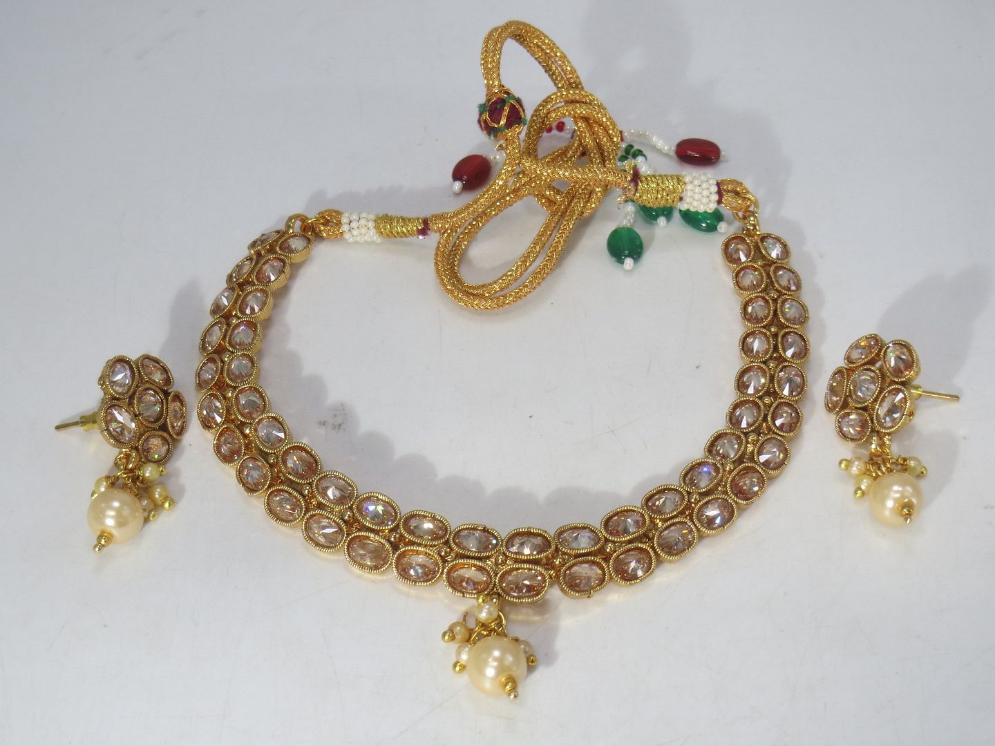 Jewelshingar Jewellery Fine Antique Polki Kundan Gold Plated Brown Colour Necklace For Women ( 60689AST )