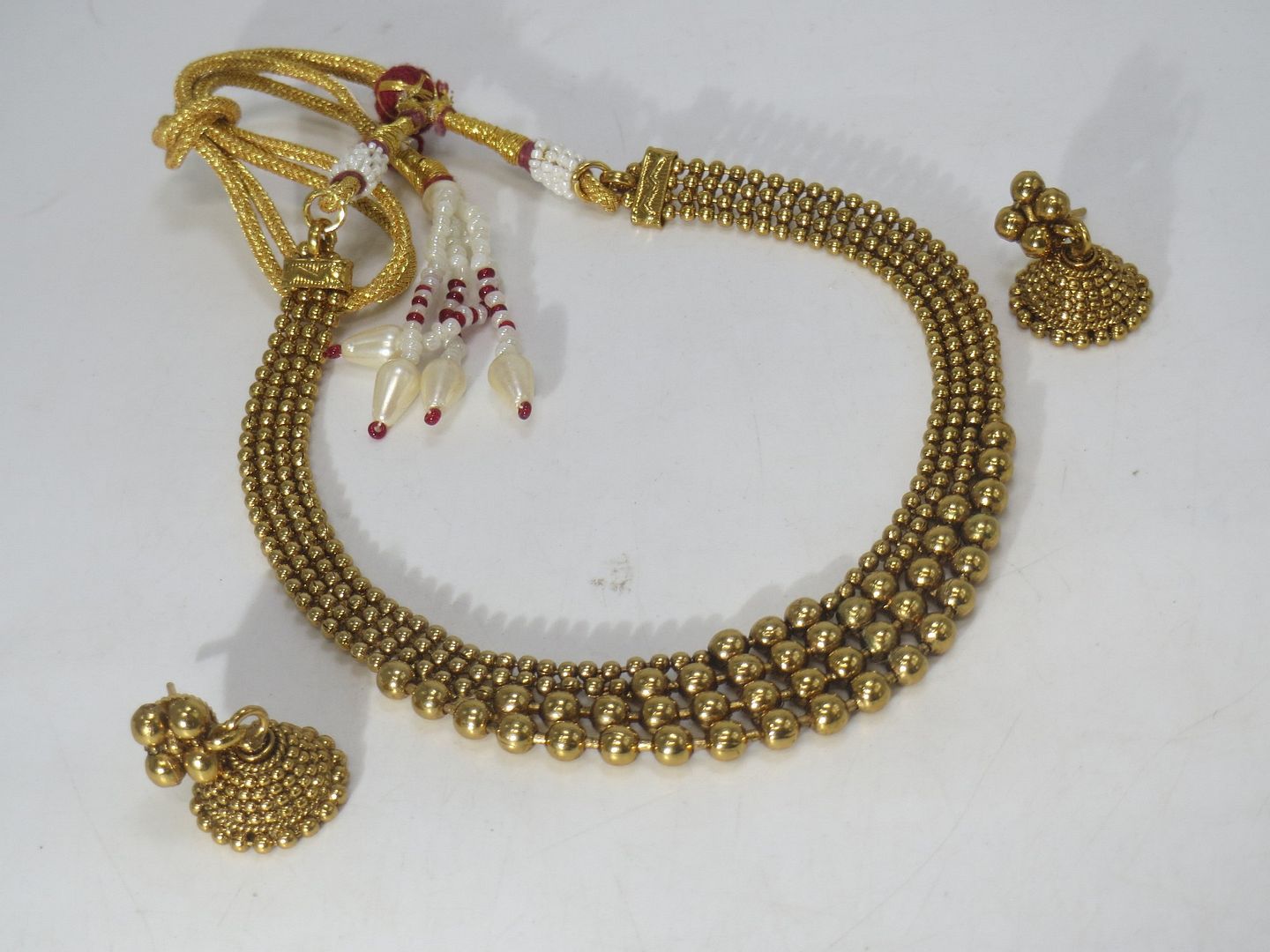 Jewelshingar Jewellery Fine Antique Polki Kundan Gold Plated Gold Colour Necklace For Women ( 60694AST )