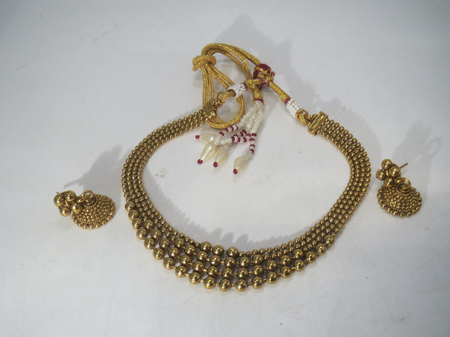 Jewelshingar Jewellery Fine Antique Polki Kundan Gold Plated Gold Colour Necklace For Women ( 60694AST )