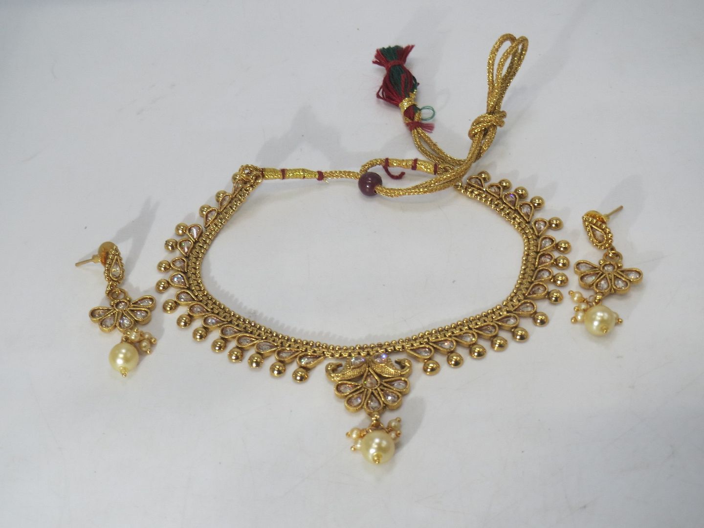 Jewelshingar Jewellery Fine Antique Polki Kundan Gold Plated Brown Colour Necklace For Women ( 60698AST )