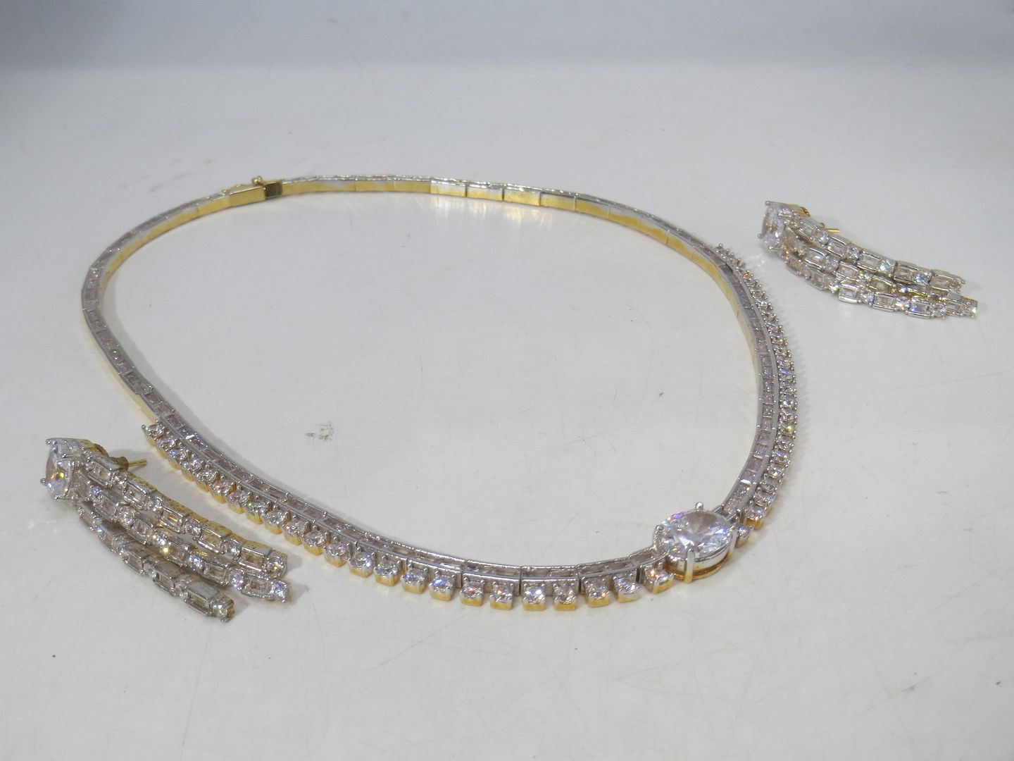 Jewelshingar Jewellery Fine American Diamond Gold Plated Clear Colour Necklace For Women ( 60756NAD )
