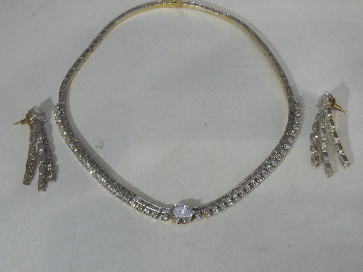 Jewelshingar Jewellery Fine American Diamond Gold Plated Clear Colour Necklace For Women ( 60756NAD )