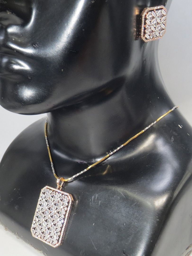 Jewelshingar Jewellery Fine American Diamond Gold Plated Clear Colour Necklace For Women ( 60764NAD )