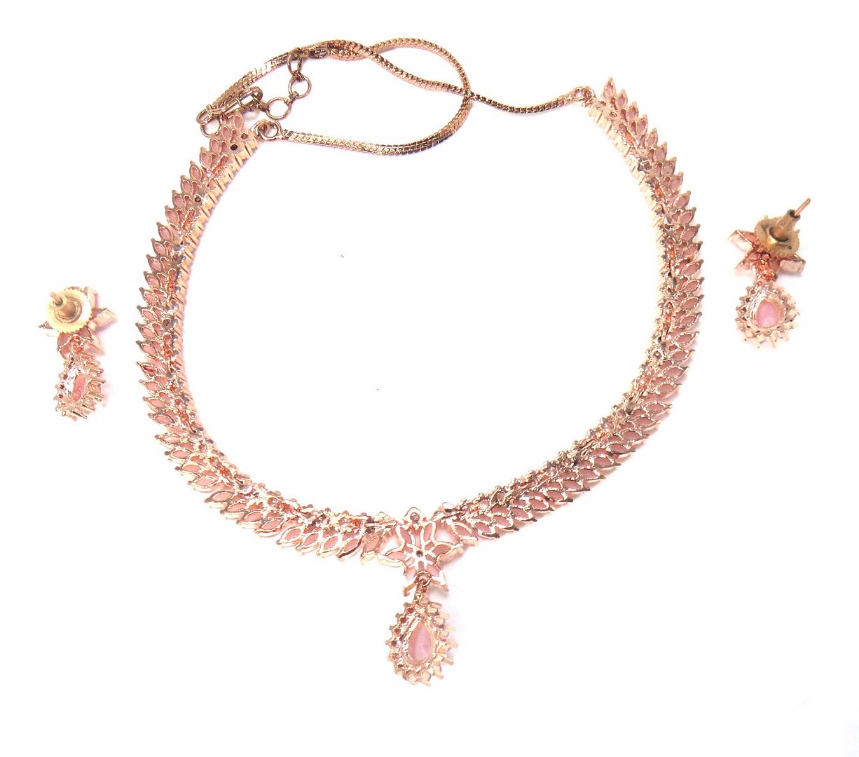 Jewelshingar Jewellery Fine American Diamond Gold Plated Pink Colour Necklace For Women ( 60812NAD )