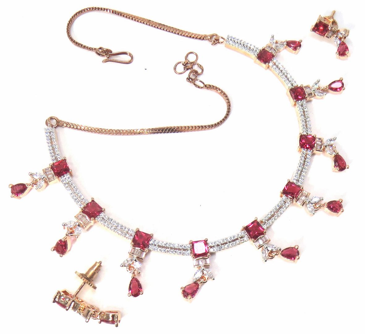 Jewelshingar Jewellery Fine American Diamond Gold Plated Red Colour Necklace For Women ( 60816NAD )