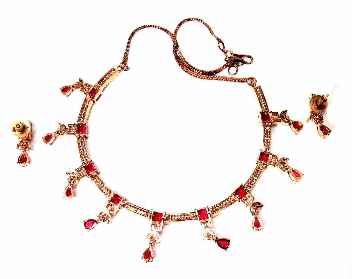 Jewelshingar Jewellery Fine American Diamond Gold Plated Red Colour Necklace For Women ( 60816NAD )