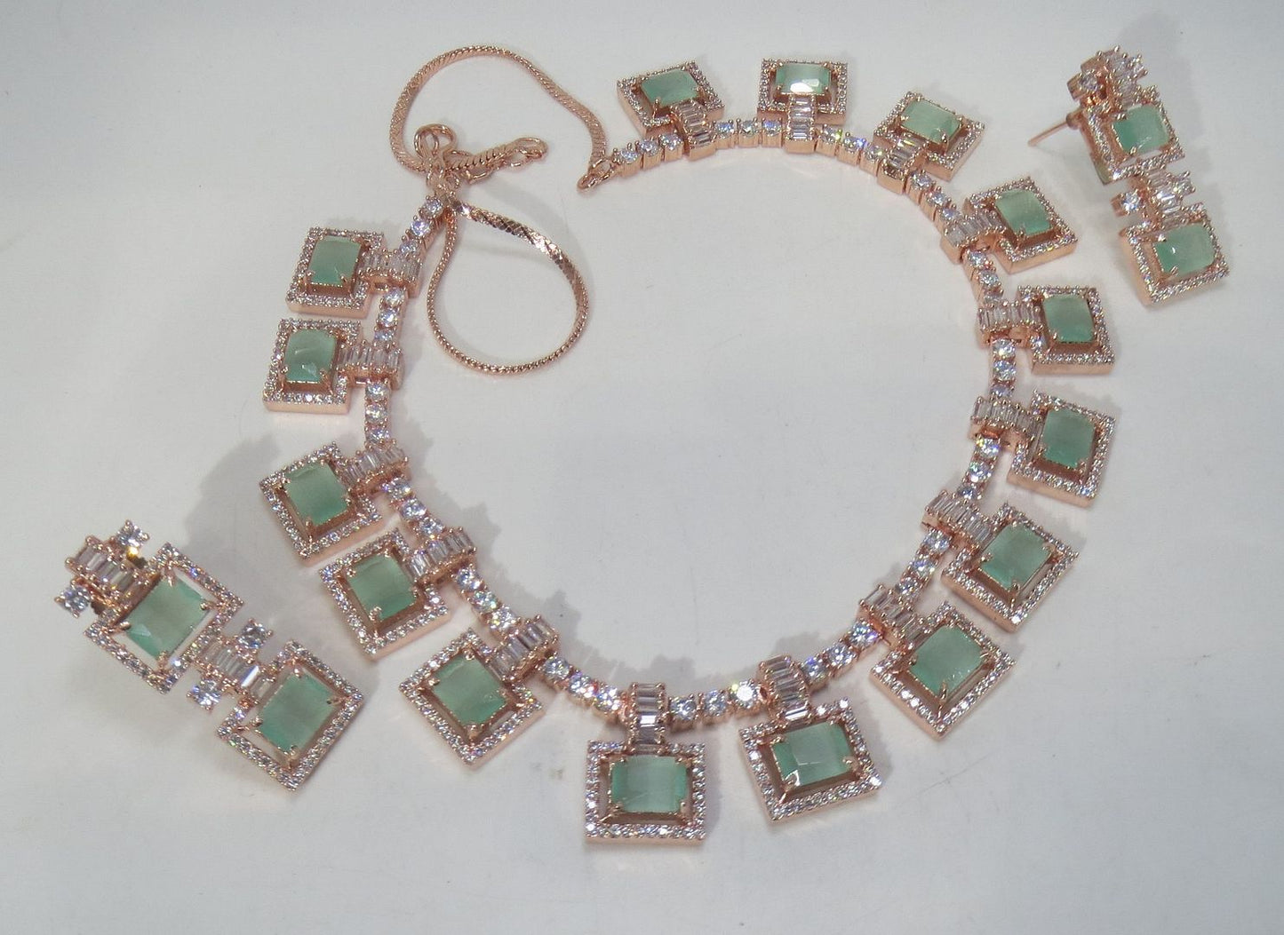 Jewelshingar Jewellery Fine American Diamond Gold Plated Green Colour Necklace For Women ( 60876NAD )