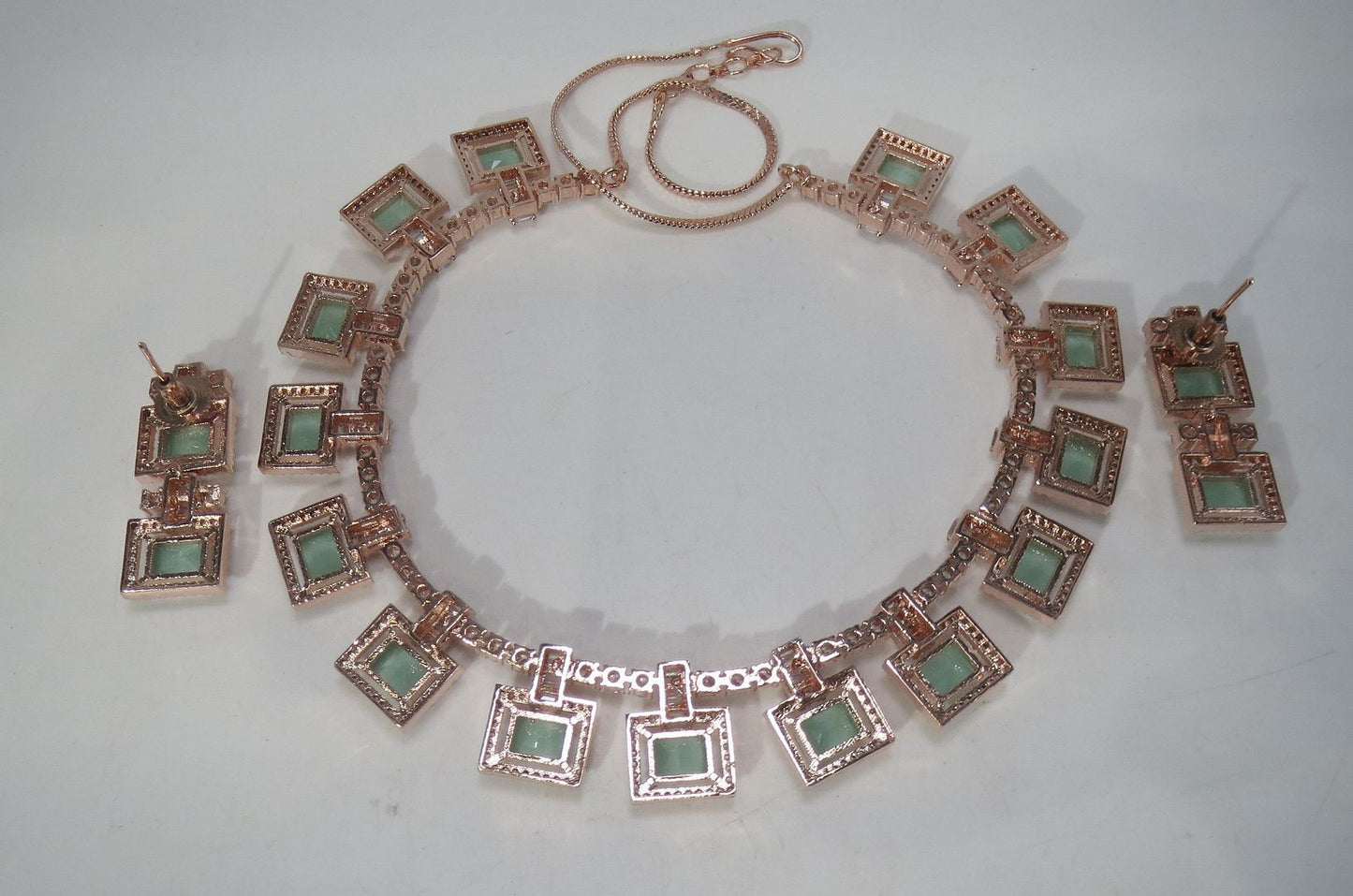Jewelshingar Jewellery Fine American Diamond Gold Plated Green Colour Necklace For Women ( 60876NAD )