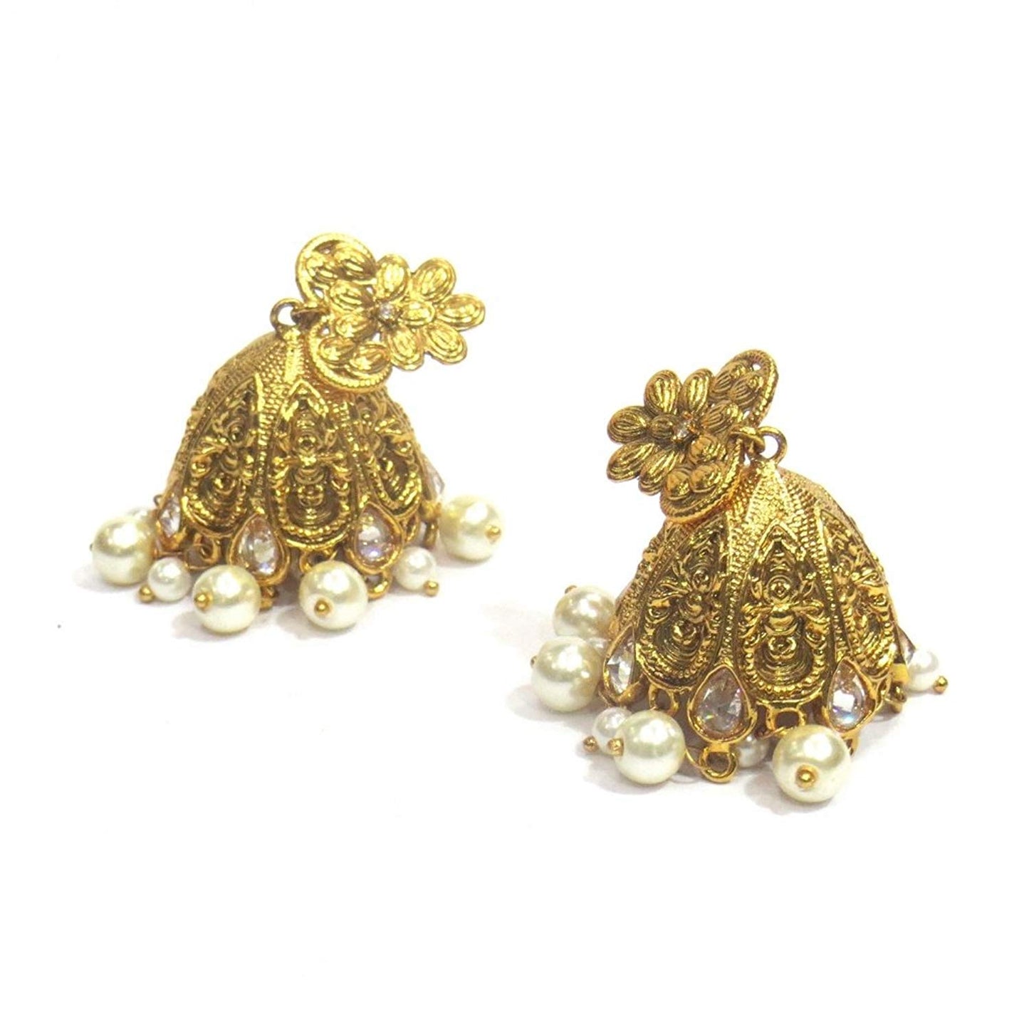 Jewelshingar Jewellery Fine Gold Plated Jhumki Earrings For Women ( 32796-pj-moti )