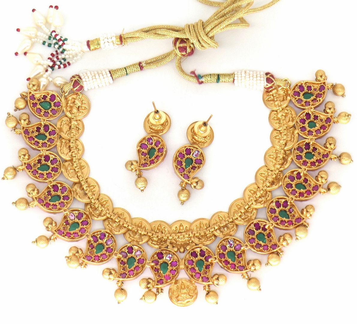 Jewelshingar Jewellery Fine Antique Polki Kundan Gold Plated Multi Colour Necklace For Women ( 61215AST )