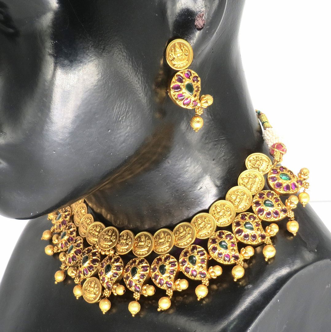 Jewelshingar Jewellery Fine Antique Polki Kundan Gold Plated Multi Colour Necklace For Women ( 61215AST )