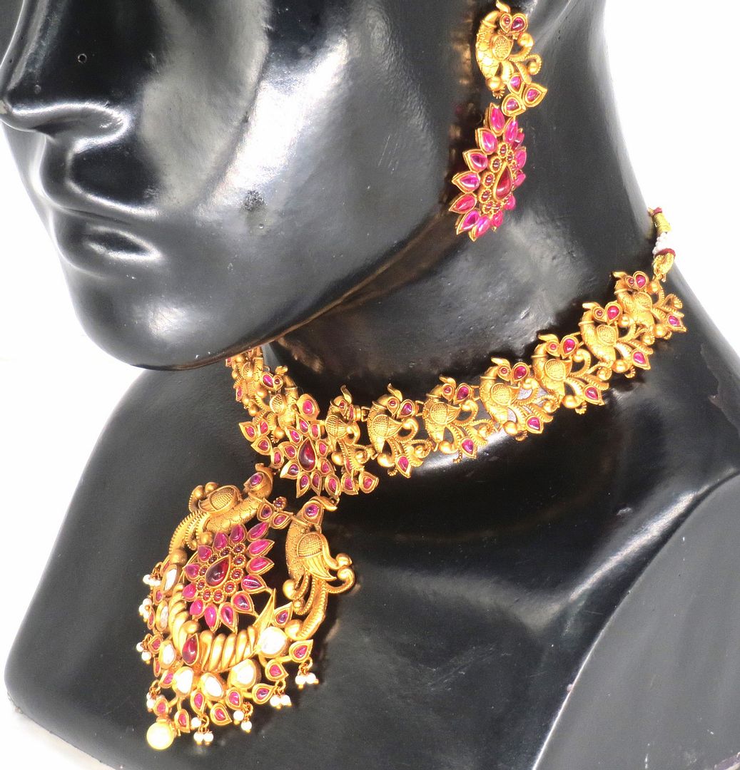 Jewelshingar Jewellery Fine Antique Polki Kundan Gold Plated Pink Colour Necklace For Women ( 61284AST )