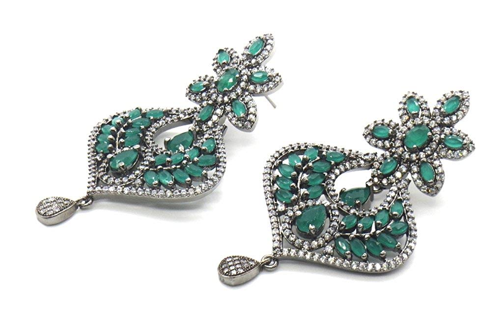 Jewelshingar Jewellery Diamond Look Victorian Plated Green Colour Earrings For Women (44120-ead-green)