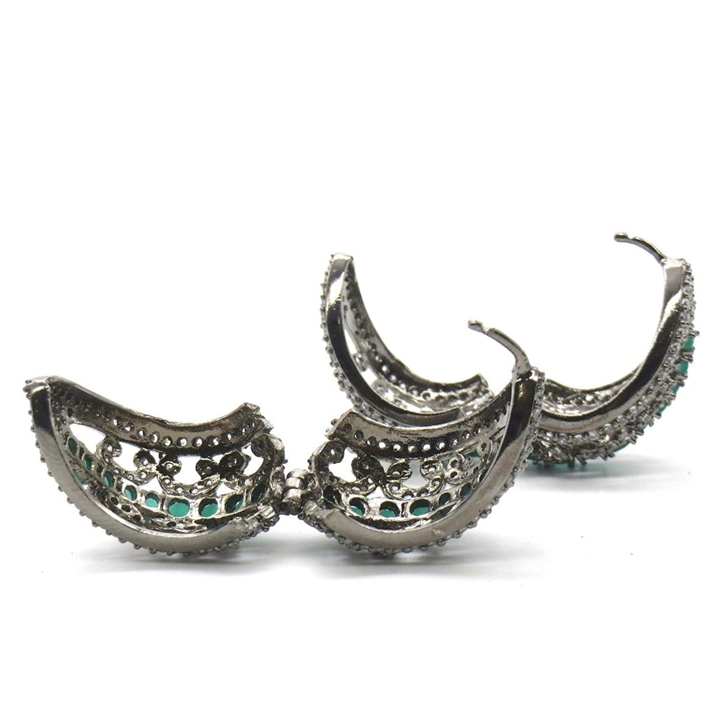 Jewelshingar Jewellery Diamond Look Victorian Plated Green Colour Earrings For Women (44139-ead-green-bali)
