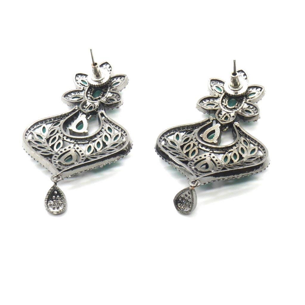 Jewelshingar Jewellery Diamond Look Victorian Plated Green Colour Earrings For Women (44120-ead-green)