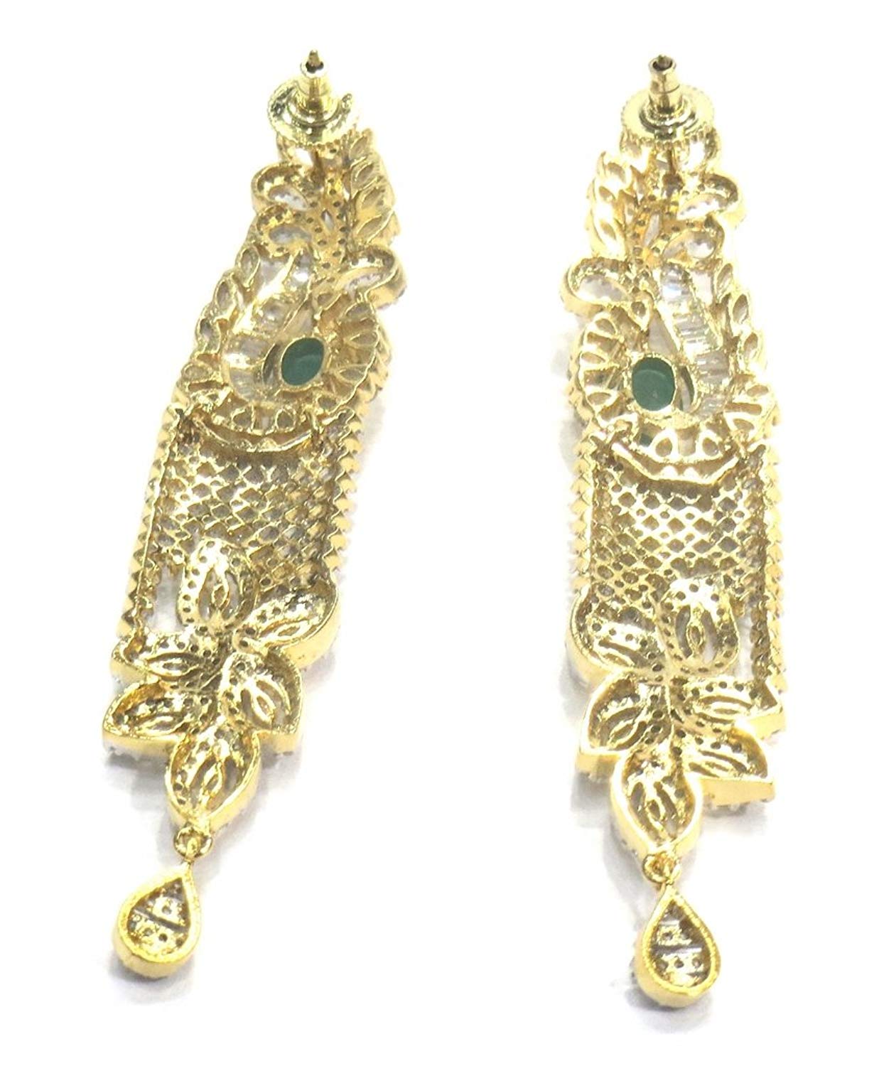 Jewelshingar Jewellery Fine Gold Plated Dangle & Drop Earrings For Girls ( 34578-ead-green )