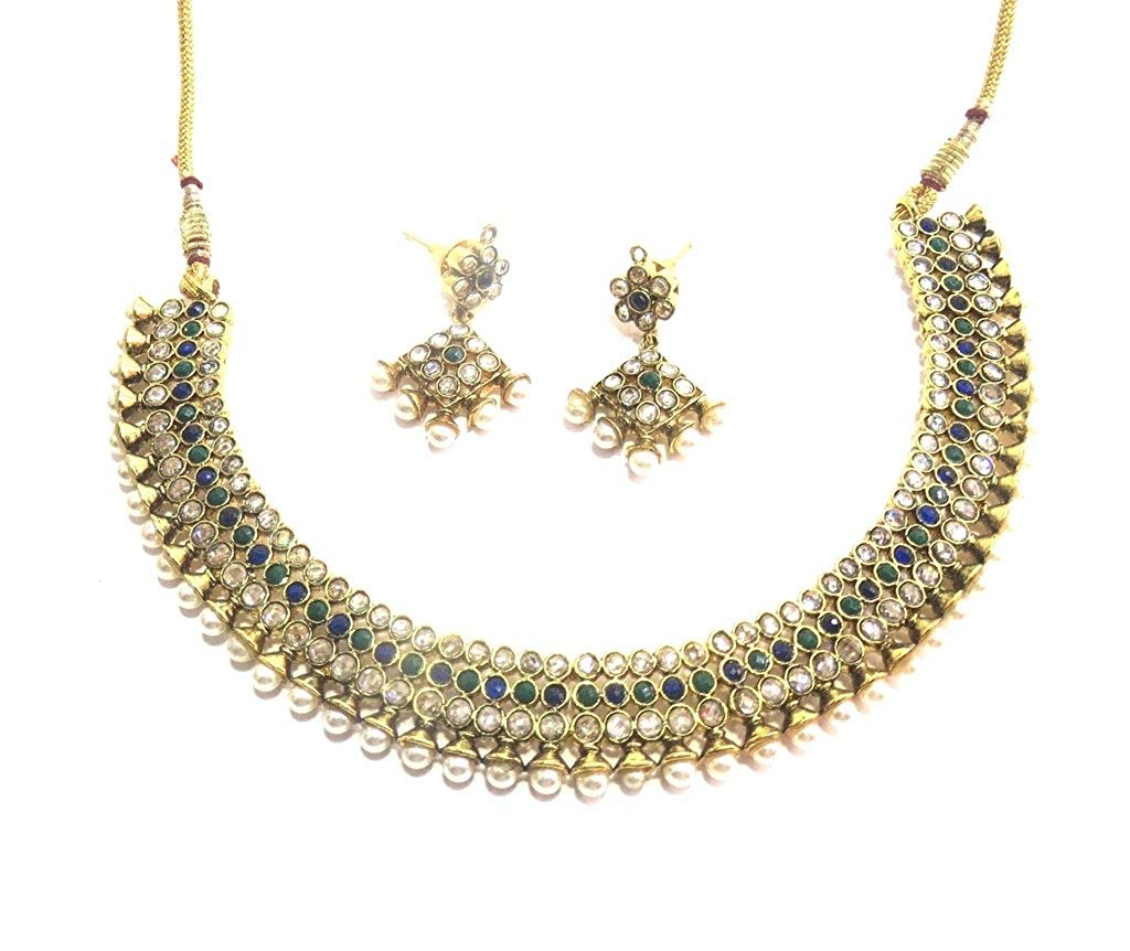 Jewelshingar Jewellery Antique Antique Plated Colour Blue Green Necklace Set for Women (41066-as-blue-green)