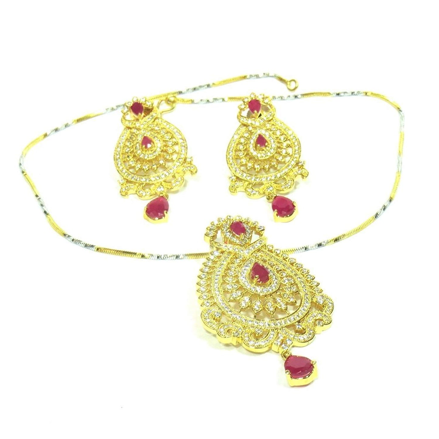 Jewelshingar Jewellery Fine Quality Gold Plated Pendant Set For Women ( 26421-psad-ruby )