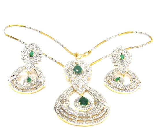 Jewelshingar Jewellery American Diamond Necklace Set For Girls ( 17940-psad-green )