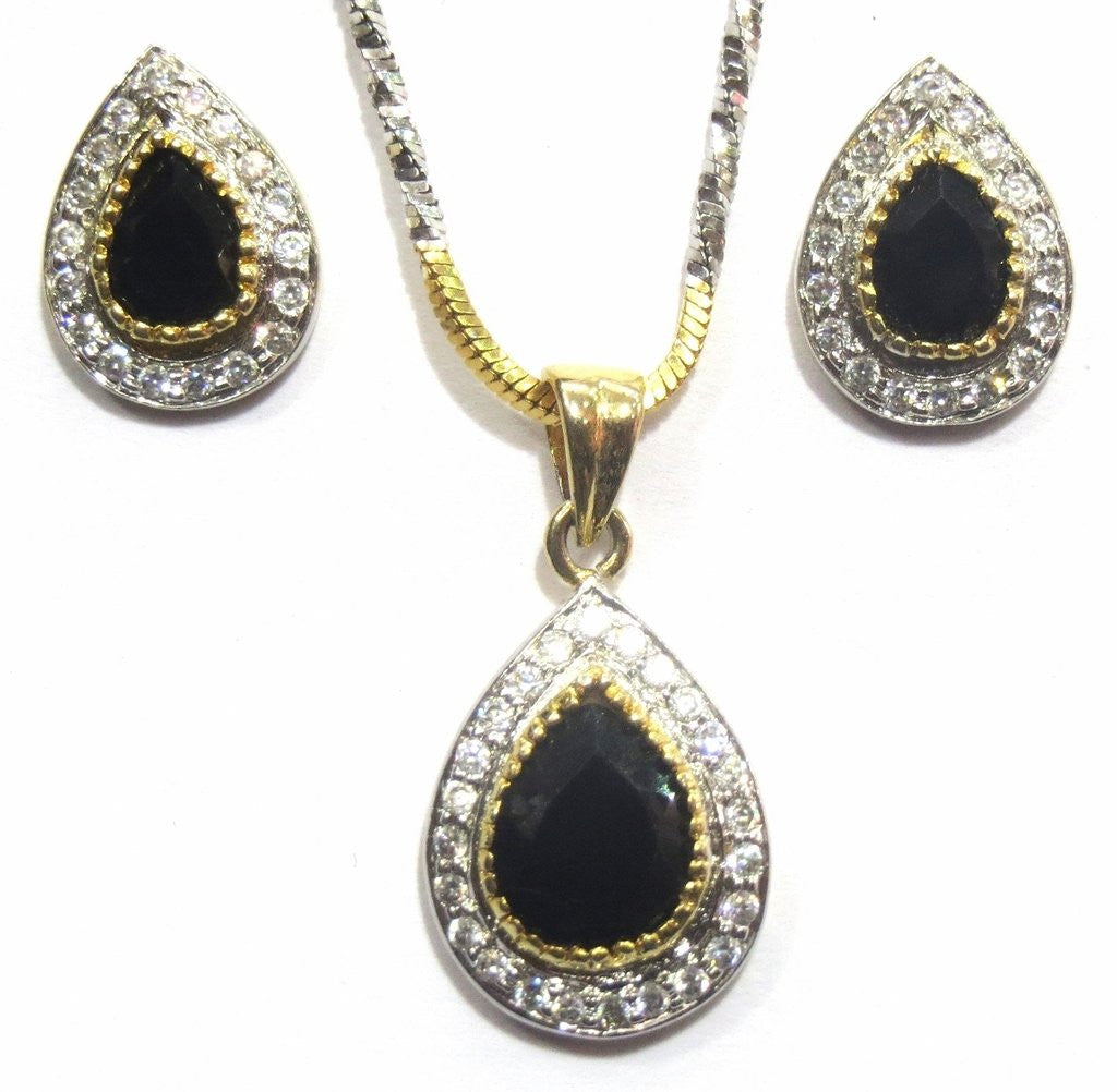 Jewelshingar Women's American Diamond Silver And Gold Plated A.D. Pendant Set Black Jewellery ( 8507-psad-black ) - JEWELSHINGAR
