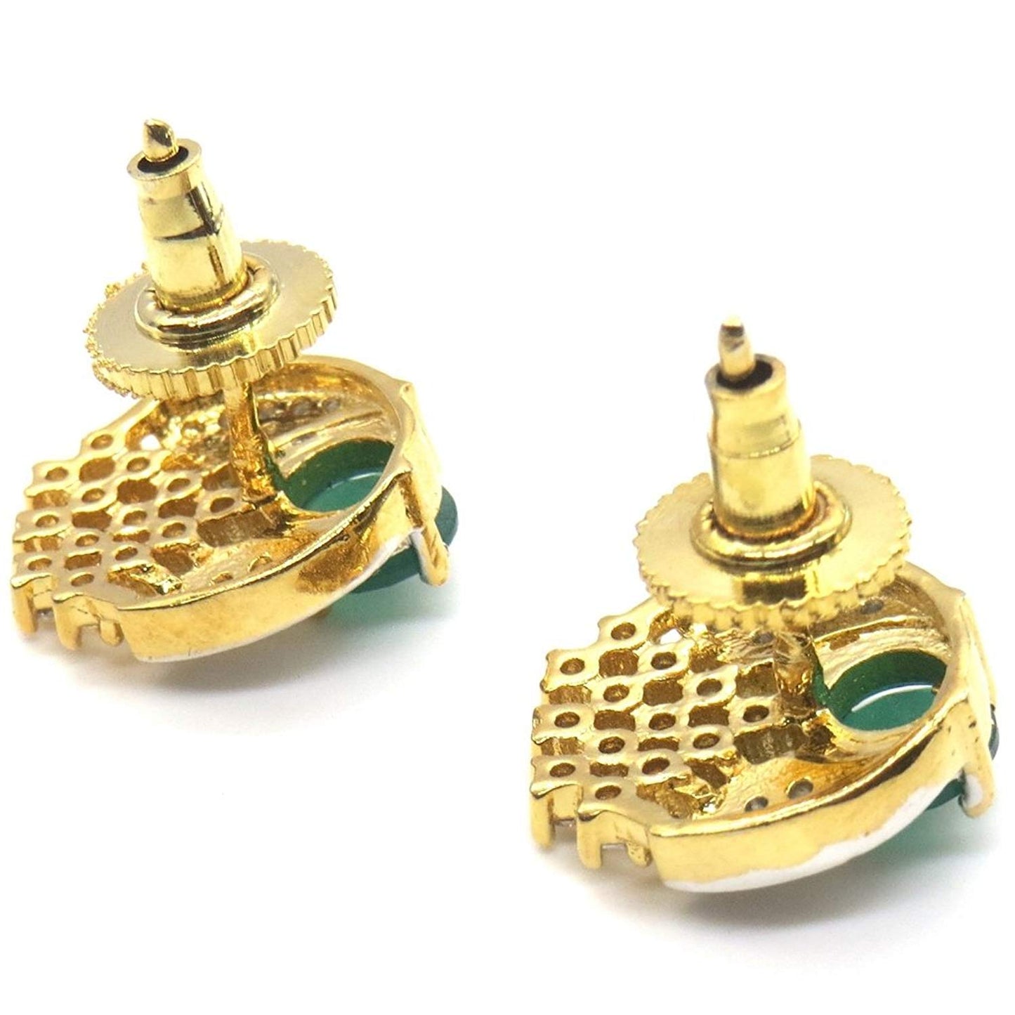 Jewelshingar Jewellery Diamond Look Silver Gold Plated Green Colour Earrings For Women (44242-ead-green-studs)